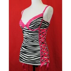 DOLCE & GABBANA M50865 BLACK PINK ZEBRA LACE CORSET CHARM LOGO BRA TANK TOP M
